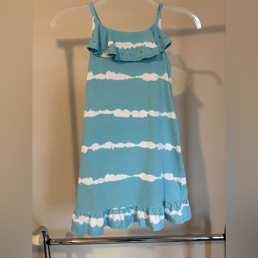 Gymboree Aqua and White Tie-Dye Ruffle Hem Dress